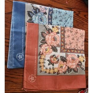 Lot Of Two USA Made Hankerchiefs Floral Prints Blue‎ And Pink 14193